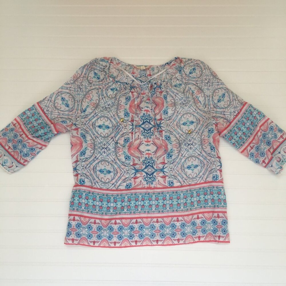 Charter Club Blue & Pink Linen Tunic Womens XL - Picture 1 of 6